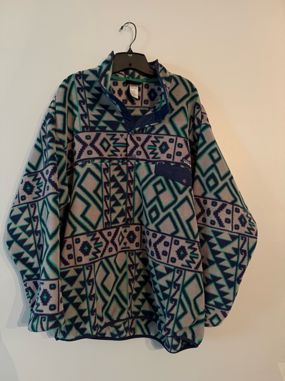 Patagonia Synchilla XL Tribal Pattern Pullover Fleece Jacket - Green, Navy&Gray